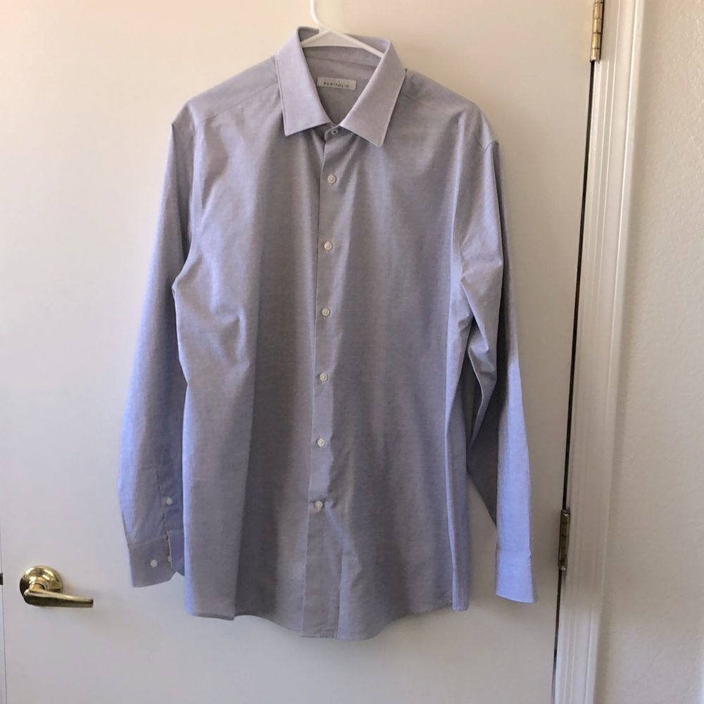 Perry Ellis Portfolio Long Sleeve Button Down Shirt Size L (16-16.5) Gray GUC